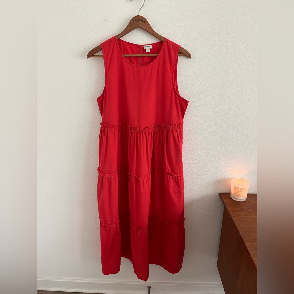J.Crew Sleeveless Tiered Sleeveless Midi Dress Coral Pink size 12 Boho - Picture 3 of 11